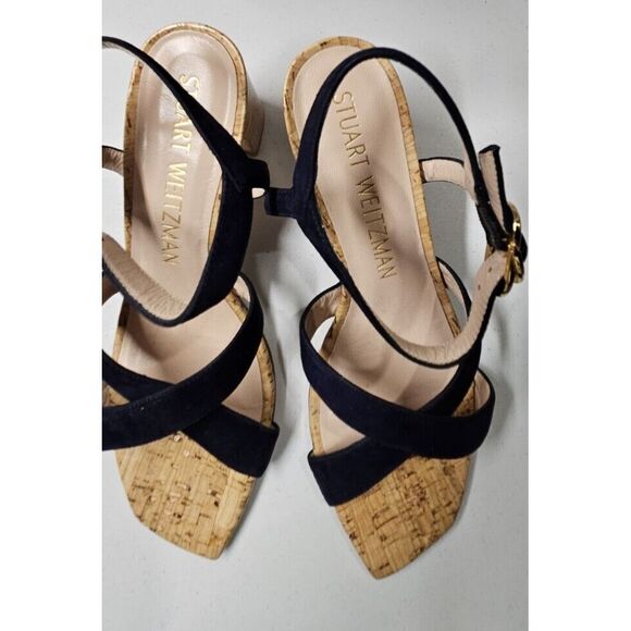 Stuart‎ weitzman Analeigh dancer 75 block suede sandal leather upper blue sz 9 - Picture 1 of 11